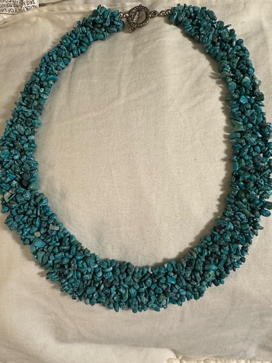 Jewelry - Vintage Genuine Turquoise Chip Beaded Statement Necklace 925s Clasp Never Worn